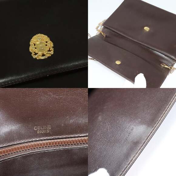 CELINE Chain Shoulder Bag Leather Brown Gold - Picture 11 of 12